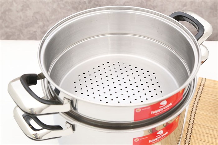Bộ nồi xửng inox 3 đáy 26 cm Happycook ST26 Màu Inox