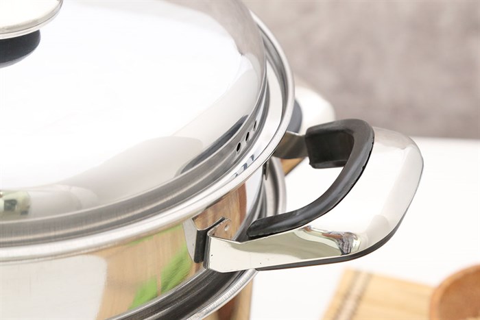 Bộ nồi xửng inox 3 đáy 26 cm Happycook ST26 Màu Inox