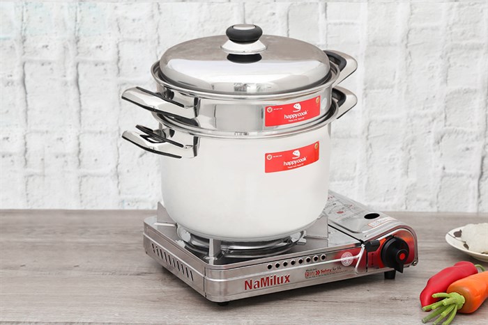 Bộ nồi xửng inox 3 đáy 26 cm Happycook ST26 Màu Inox