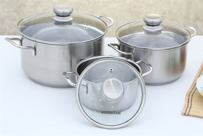 Bộ 3 nồi inox 3 đáy 16, 20, 24 cm Fivestar FS06CG Màu Inox
