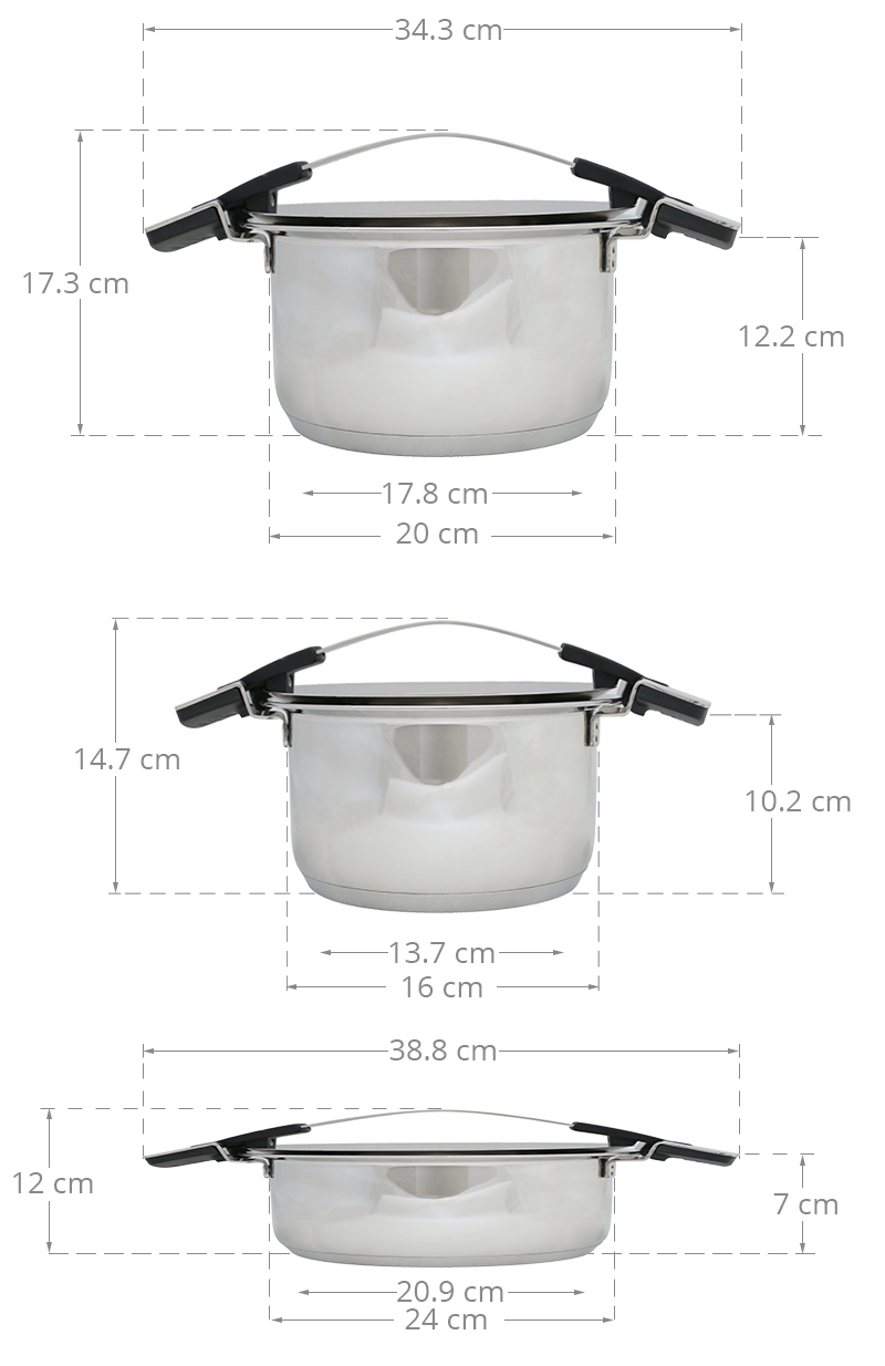 Bộ 3 nồi inox 3 đáy nắp kính Happycook Bon Appetit Lite HC-06BA