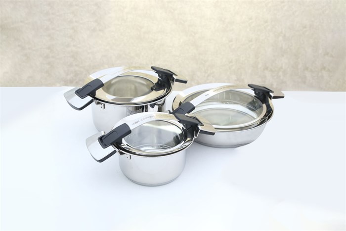 Bộ 3 nồi inox 3 đáy nắp kính Happycook Bon Appetit Lite HC-06BA Màu Inox