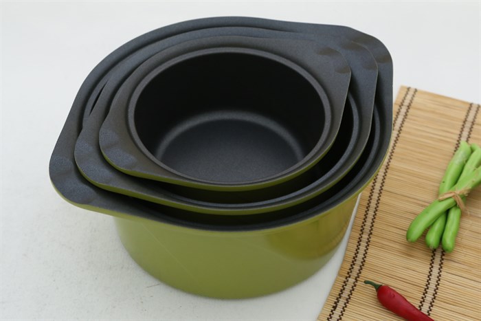 Bộ 3 nồi nhôm đúc nắp kính Goldsun AD02-3106AG Màu Xanh lá