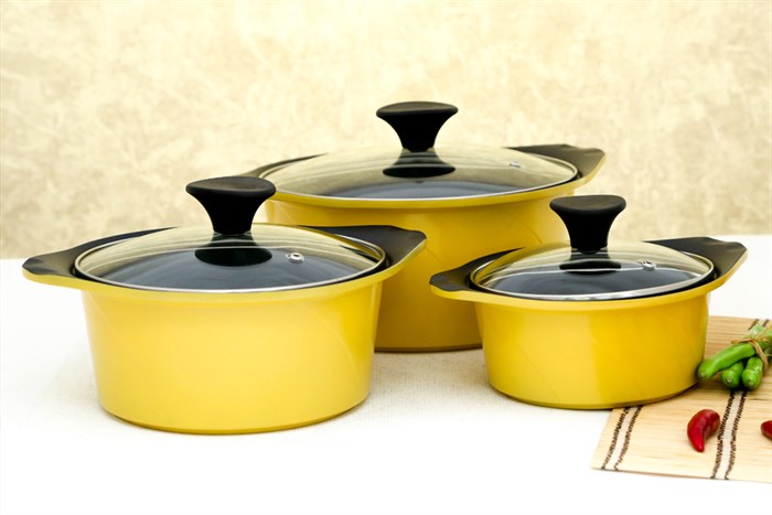 Bộ 3 nồi nhôm đúc nắp kính Goldsun AD02-3106AG Màu Vàng