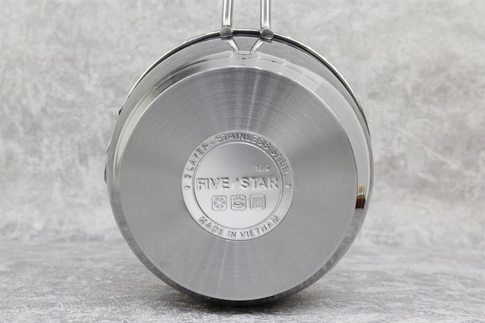 Quánh inox 3 đáy nắp kính 16 cm Fivestar Q16-3DG Màu Inox