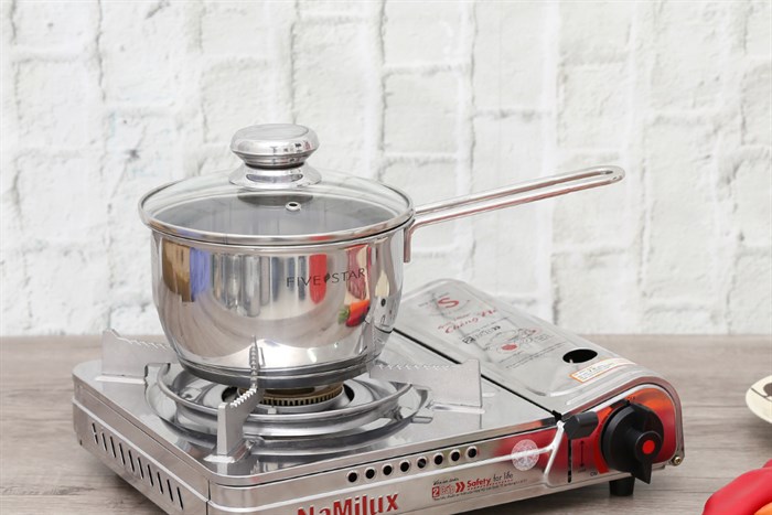 Quánh inox 3 đáy nắp kính 16 cm Fivestar Q16-3DG Màu Inox