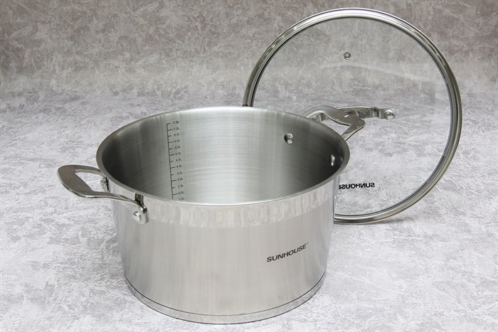 Nồi inox 5 đáy nắp kính 28 cm Sunhouse SH779-28 Màu Inox