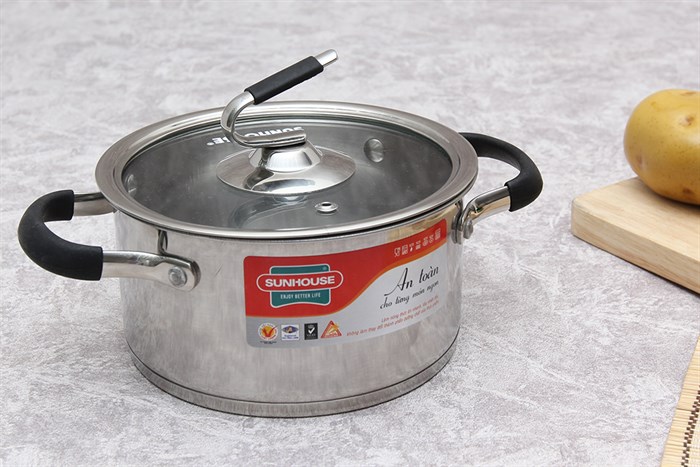 Nồi inox 3 đáy nắp kính 16 cm Sunhouse SHG24316 Màu Xám