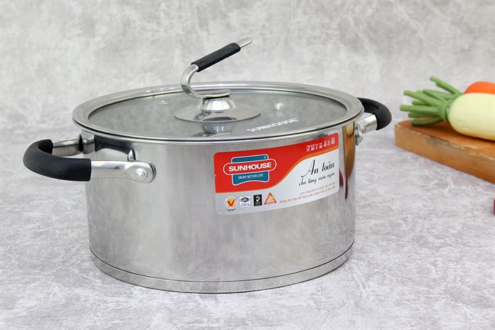 Nồi inox 3 đáy nắp kính 20 cm Sunhouse SHG24320