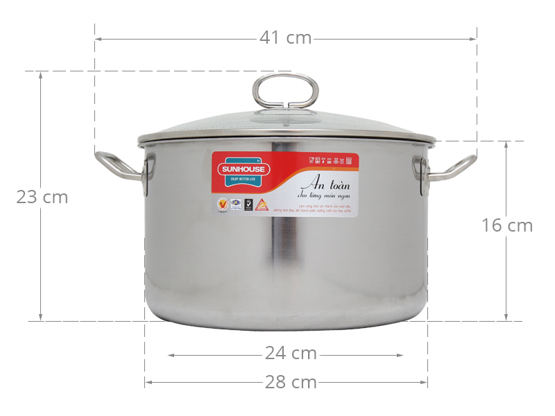 Thông số kỹ thuật Nồi inox đáy từ 28 cm Sunhouse SHG28S