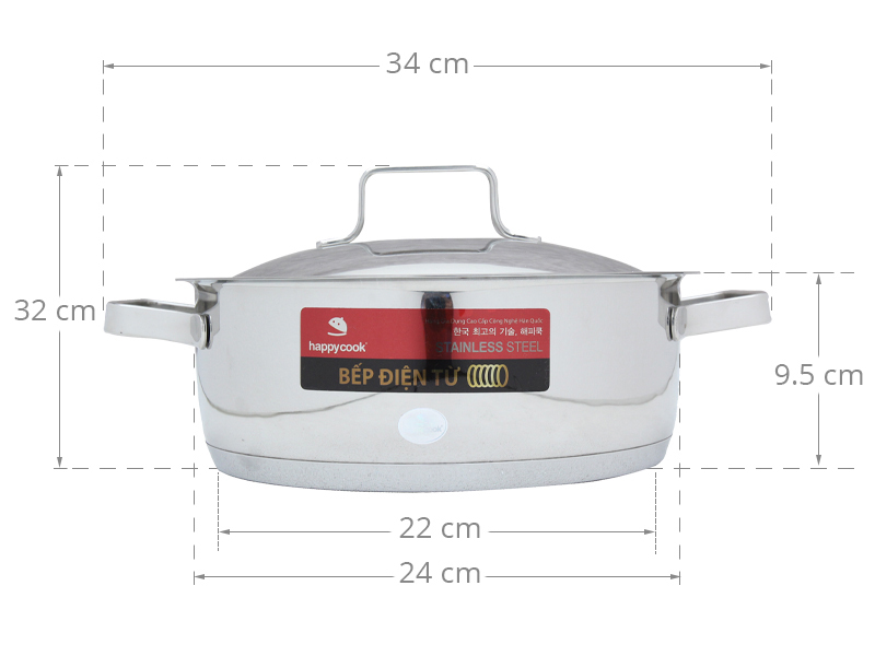 Nồi inox 3 đáy 24 cm Happycook Milan N24-ML