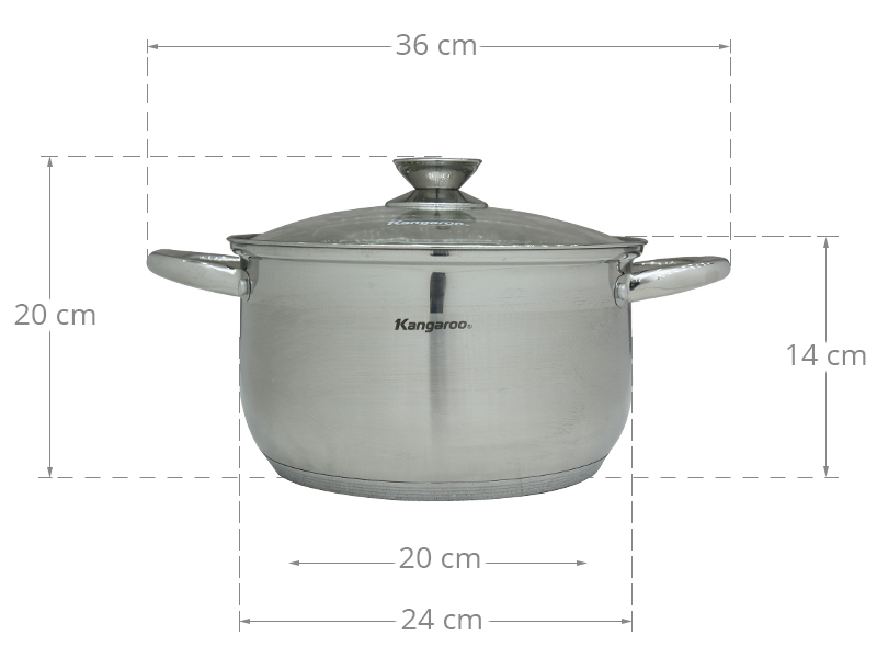 Nồi inox 3 đáy nắp kính 24 cm Kangaroo KG868L