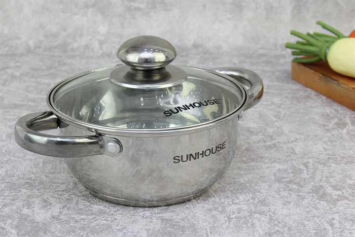 Nồi inox 3 đáy nắp kính 16 cm Sunhouse SH22116