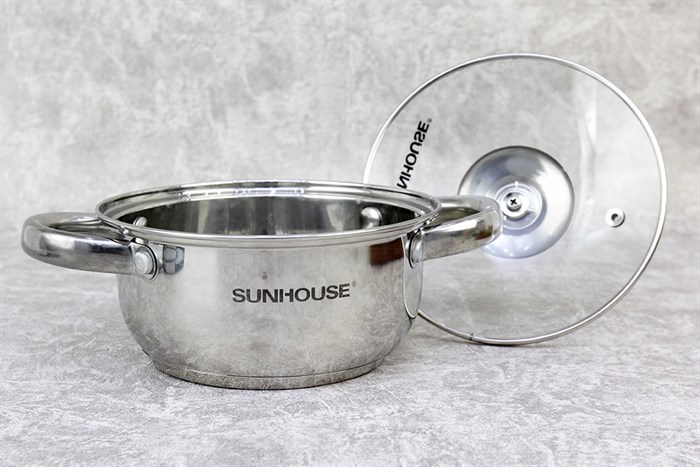 Nồi inox 3 đáy nắp kính 16 cm Sunhouse SH22116 Màu Inox