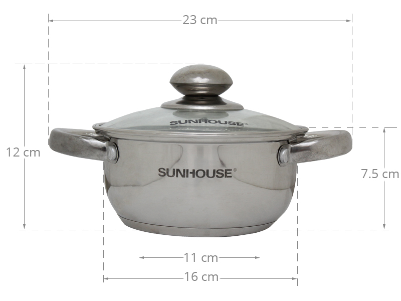 Ná»i inox 3 ÄÃ¡y 16 cm Sunhouse SH22116