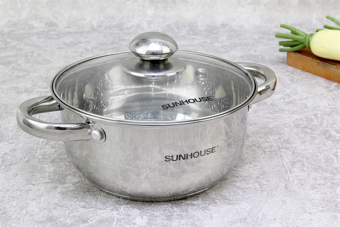 Nồi inox 3 đáy nắp kính 20 cm Sunhouse SH22120