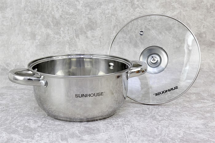 Nồi inox 3 đáy nắp kính 20 cm Sunhouse SH22120 Màu Inox