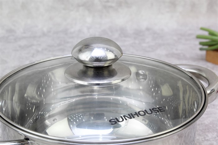 Nồi inox 3 đáy nắp kính 20 cm Sunhouse SH22120 Màu Inox