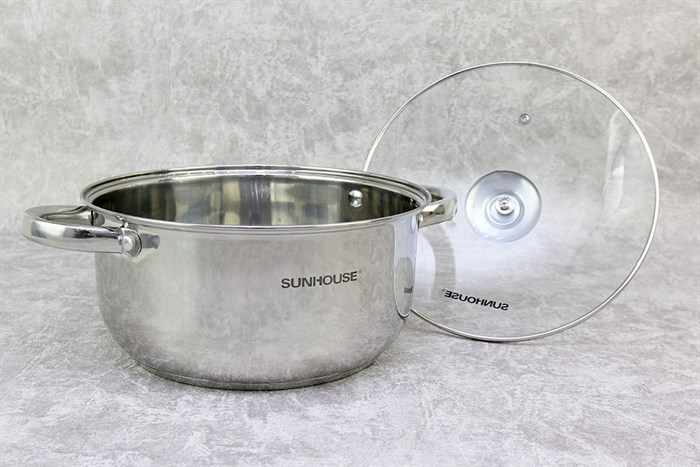 Nồi inox 3 đáy nắp kính 24 cm Sunhouse SH22124 Màu Inox