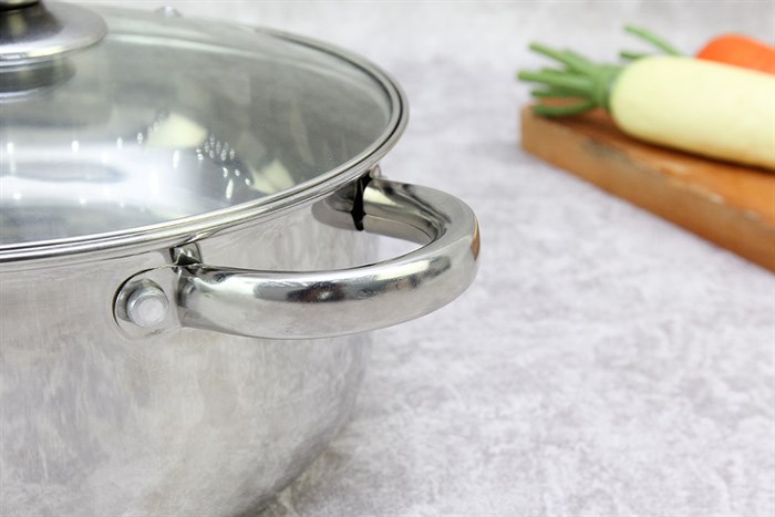 Nồi inox 3 đáy nắp kính 24 cm Sunhouse SH22124 Màu Inox