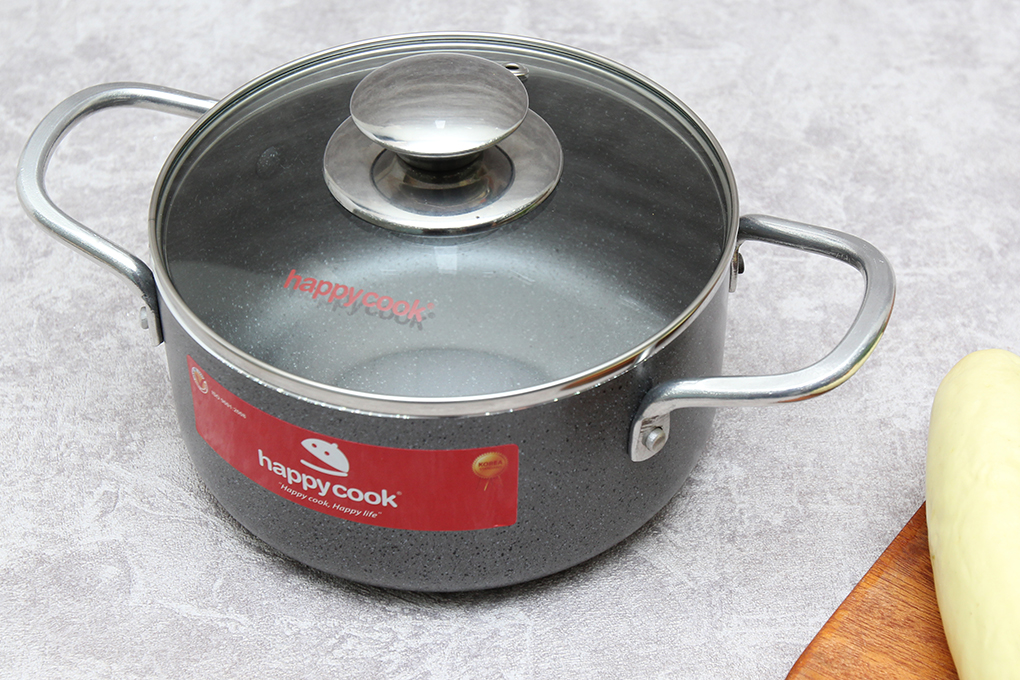 Nồi nhôm chống dính nắp kính 16 cm Happycook N16-WA Màu Xám
