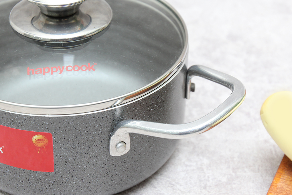 Nồi nhôm chống dính nắp kính 16 cm Happycook N16-WA Màu Xám