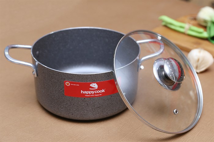 Nồi nhôm chống dính nắp kính 20 cm Happycook N20-WA Màu Xám