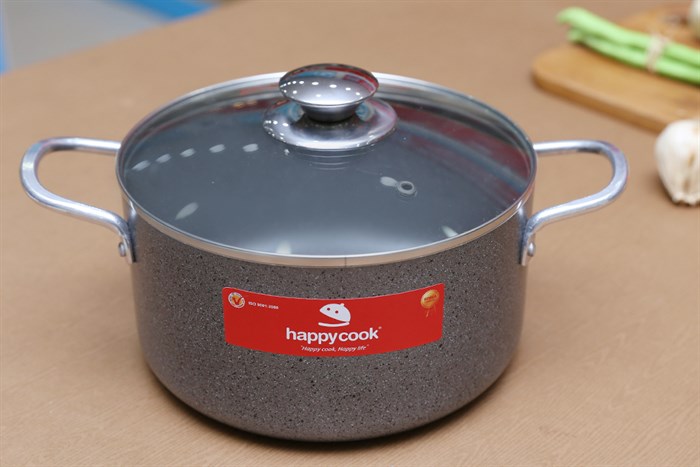 Nồi nhôm chống dính nắp kính 20 cm Happycook N20-WA Màu Xám