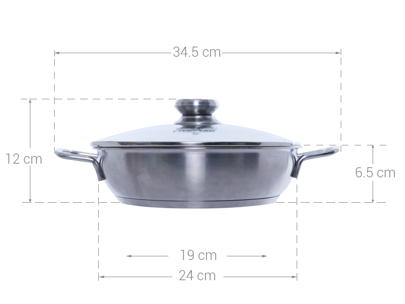 Nồi lẩu inox 3 đáy nắp kính 24 cm Fivestar L24-3DG
