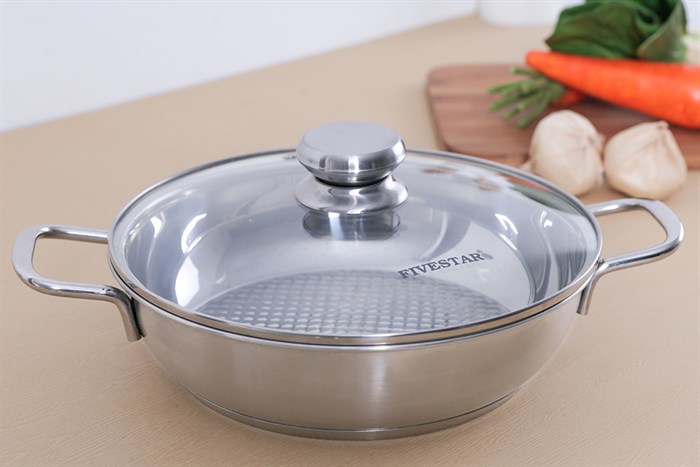 Nồi lẩu inox 3 đáy nắp kính 24 cm Fivestar L24-3DG Màu Inox
