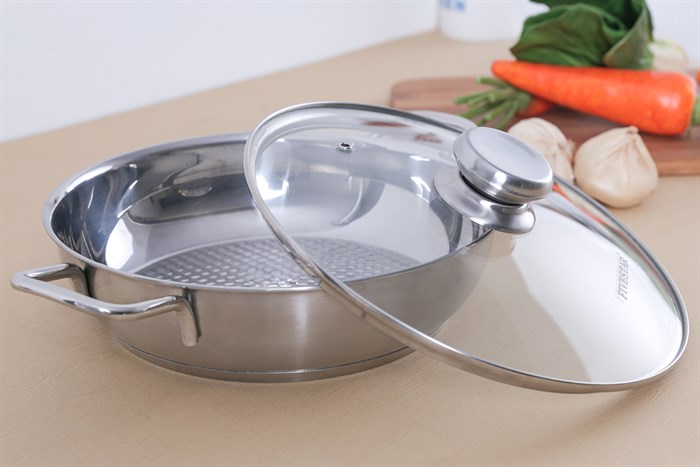 Nồi lẩu inox 3 đáy nắp kính 24 cm Fivestar L24-3DG Màu Inox