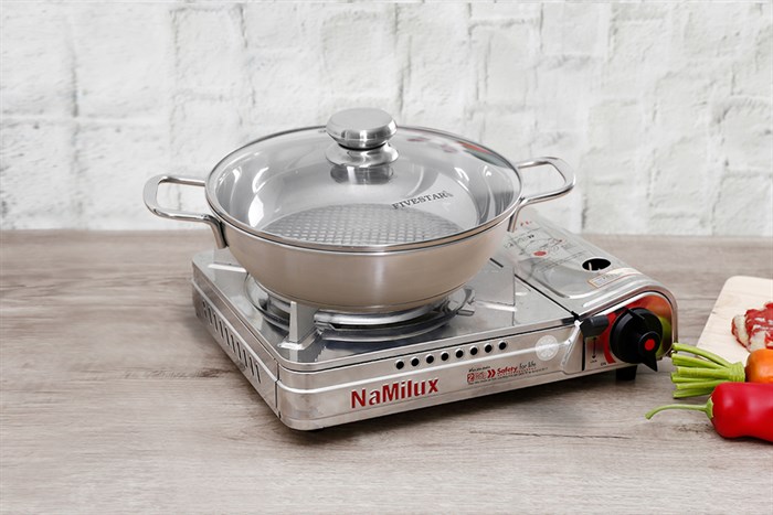 Nồi lẩu inox 3 đáy nắp kính 24 cm Fivestar L24-3DG Màu Inox