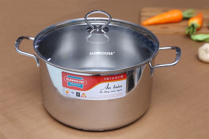 Nồi inox 3 đáy nắp kính 26 cm Sunhouse SHG24126