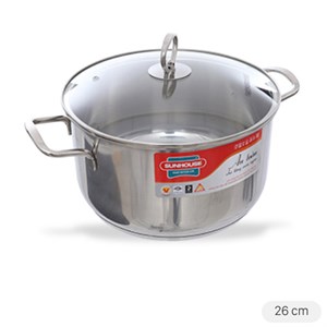 Nồi inox 3 đáy nắp kính 26 cm Sunhouse SHG24126