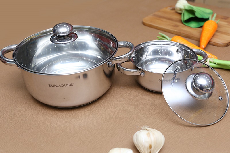 Bộ 2 nồi inox 3 đáy Sunhouse SH332