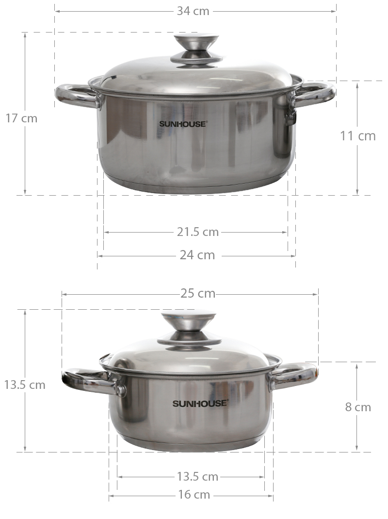 Bộ 2 nồi inox 3 đáy nắp kính Sunhouse SH332
