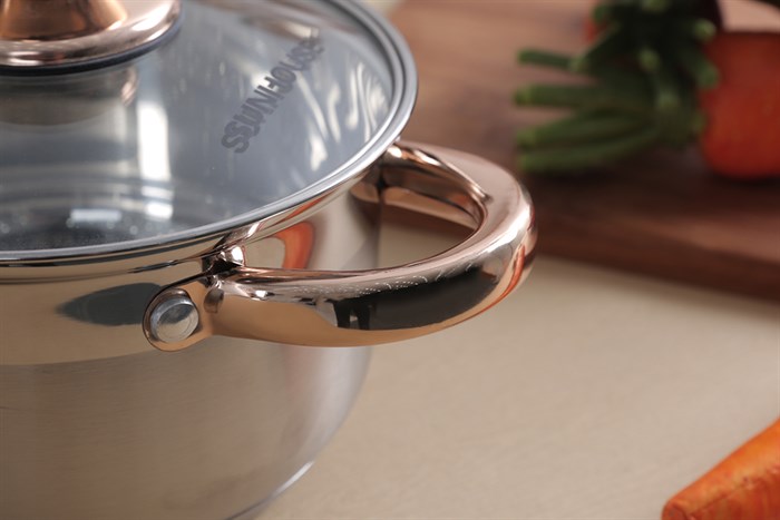 Nồi inox 5 đáy nắp kính 16 cm Sunhouse SHG24216 Màu Inox