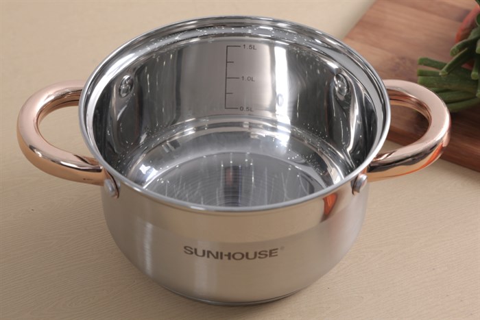 Nồi inox 5 đáy nắp kính 16 cm Sunhouse SHG24216 Màu Inox