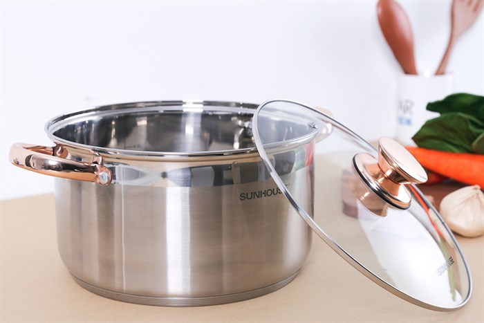 Nồi inox 5 đáy nắp kính 24 cm Sunhouse SHG24224 Màu Inox
