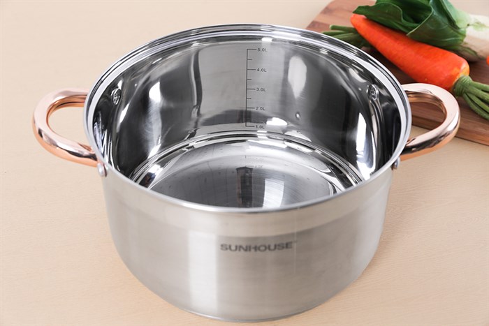 Nồi inox 5 đáy nắp kính 24 cm Sunhouse SHG24224 Màu Inox