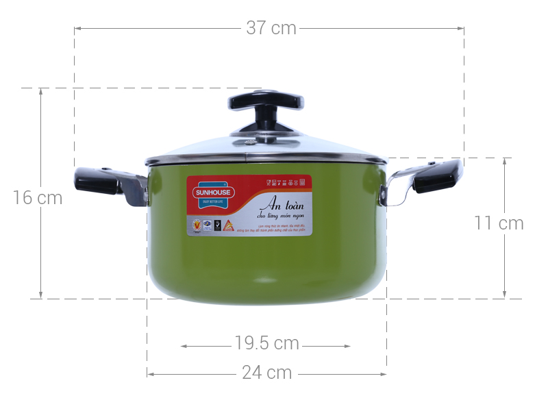 Nồi nhôm chống dính đáy từ 24 cm Sunhouse SHG14124