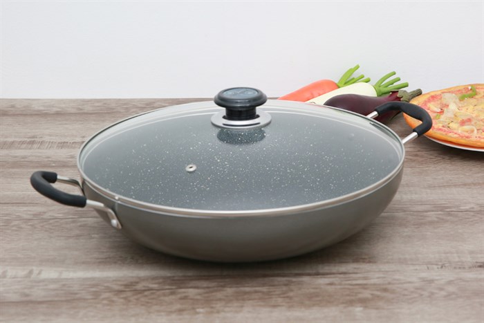 Chảo nhôm sâu chống dính nắp kính 34 cm Sunhouse PT34 Màu Xám