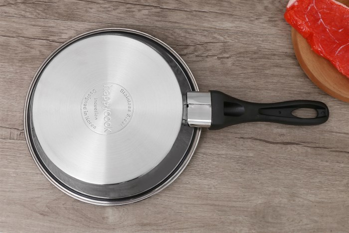 Chảo inox chống dính đáy từ 24 cm Happycook HLFP 24IH Màu Đen