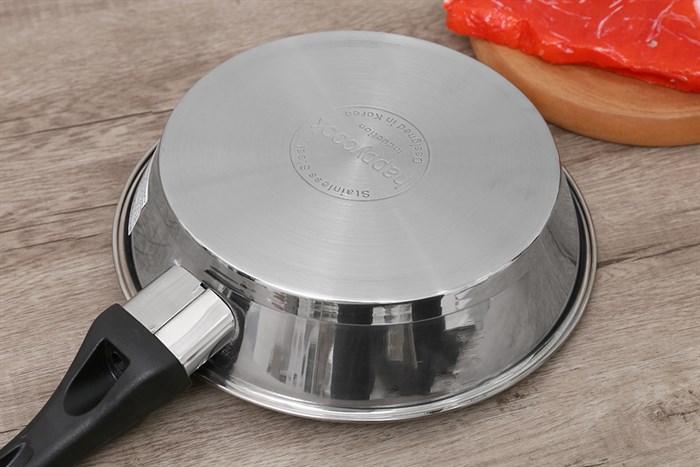 Chảo inox chống dính đáy từ 24 cm Happycook HLFP 24IH Màu Đen