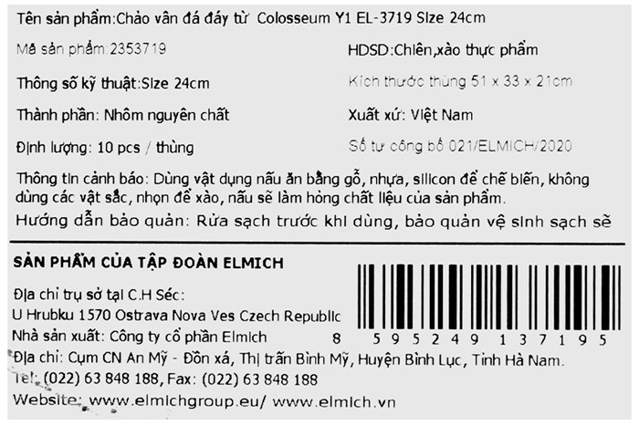 Chảo nhôm chống dính vân đá đáy từ 24 cm Elmich Colosseum Y1 EL-3719 Xanh dương Màu Xanh Dương