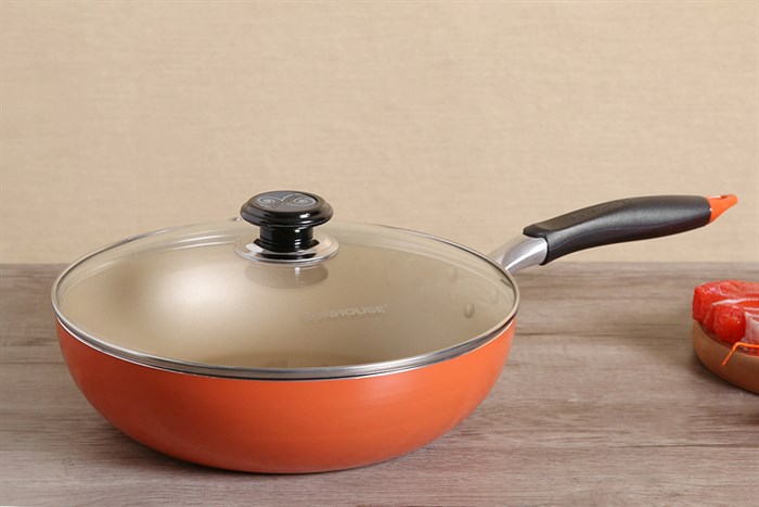 Chảo nhôm sâu chống dính đáy từ nắp kính 28 cm Sunhouse SHG1228MOB Màu Cam