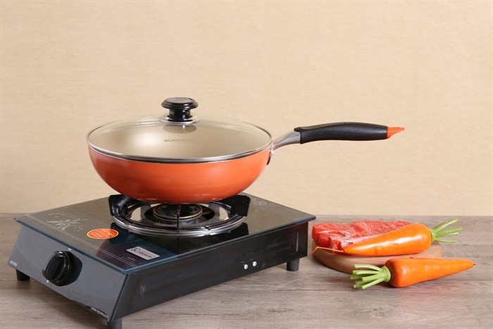 Chảo nhôm sâu chống dính đáy từ nắp kính 28 cm Sunhouse SHG1228MOB
