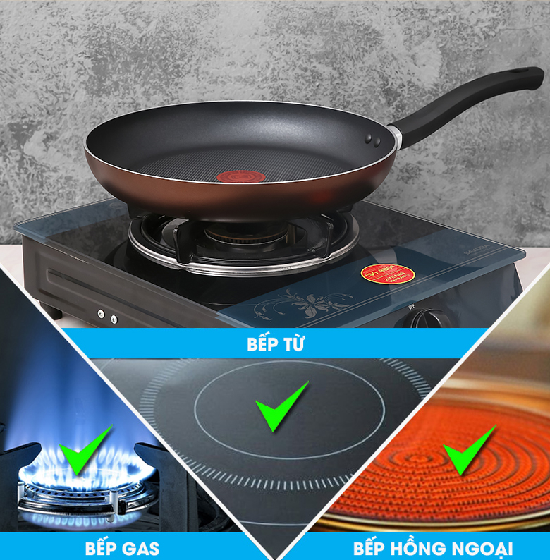 Chảo nhôm chống dính đáy từ 28cm TEFAL G1430605 - Dùng tốt trên bếp từ, bếp gas, bếp hồng ngoại