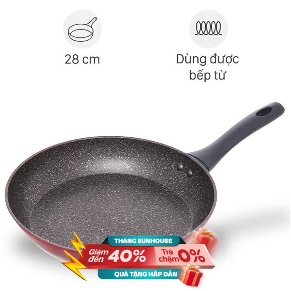 Chảo nhôm chống dính vân đá đáy từ Sunhouse SFP28B