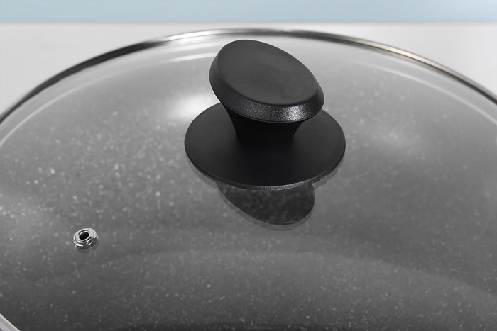 Chảo nhôm sâu chống dính vân đá đáy từ nắp kính 26 cm Delites CE005-26 Màu Xám